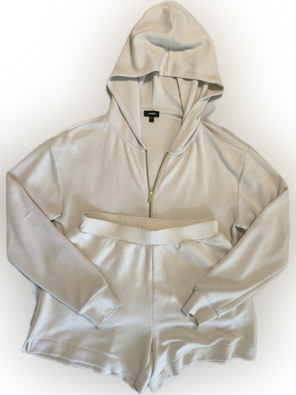 Express Cream Luxe Lounge Set Hoodie High Waist Pocket Shorts Small Soft